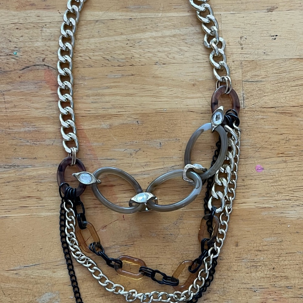 Elegant Multi-Chain Necklace with Gold and Black Accents